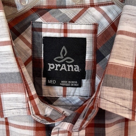Prana shirt mens s m gray brown plaid button down short sleeve shirt - Picture 2 of 3